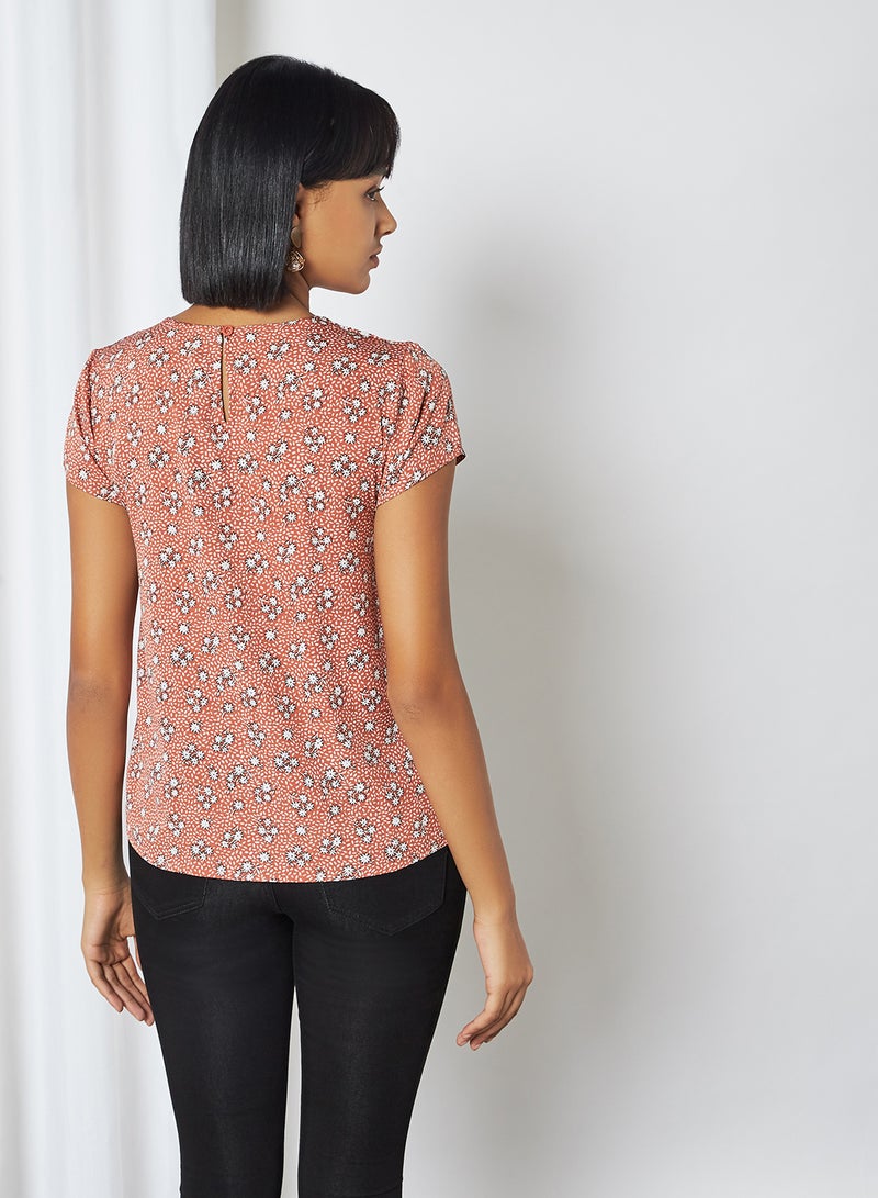 R&B Printed Short Sleeves Top Peach  - Image 2