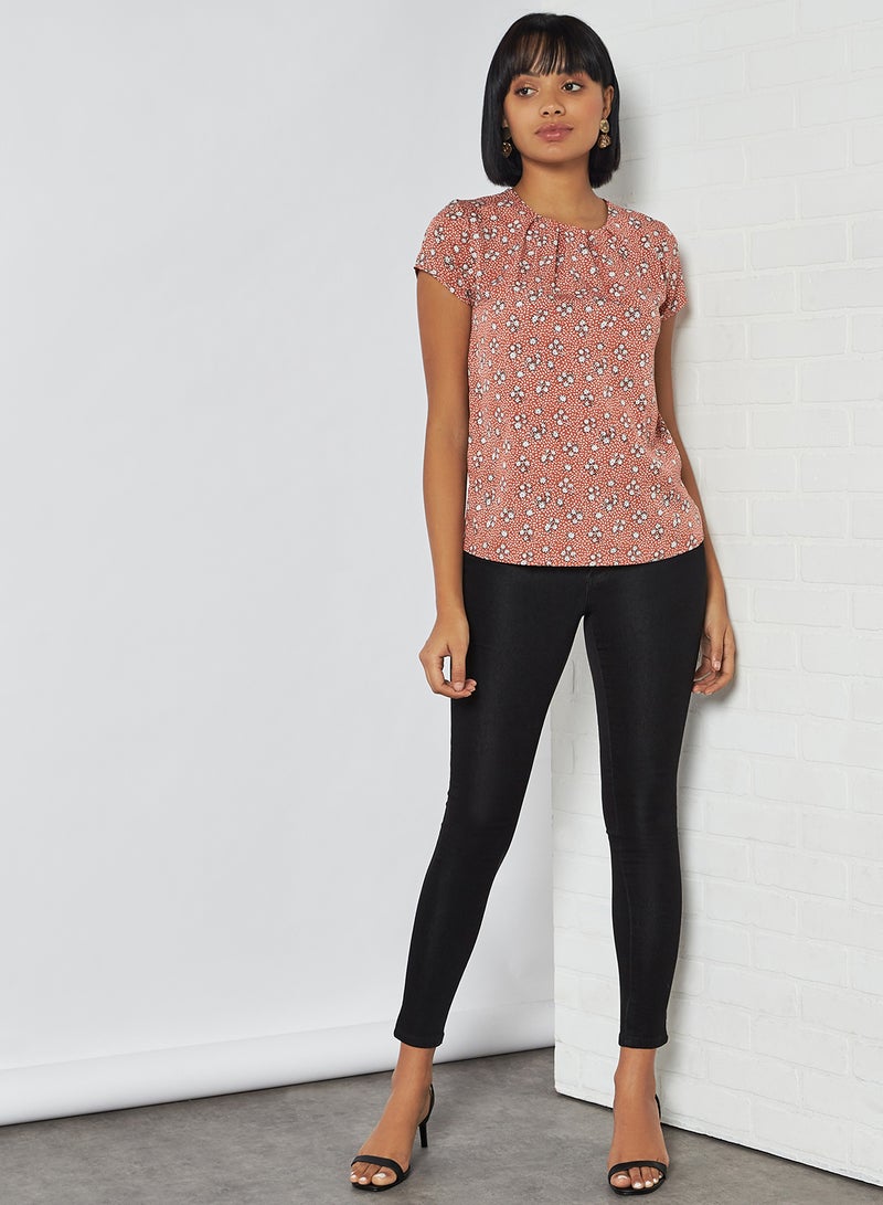 R&B Printed Short Sleeves Top Peach  - Image 3