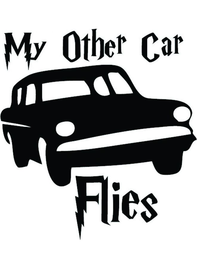 فاست برينت ملصق للسيارة مقاس 15X15 سم بطبعة عبارة "My Other Car Flies" باللونين الأبيض والأسود طراز E185