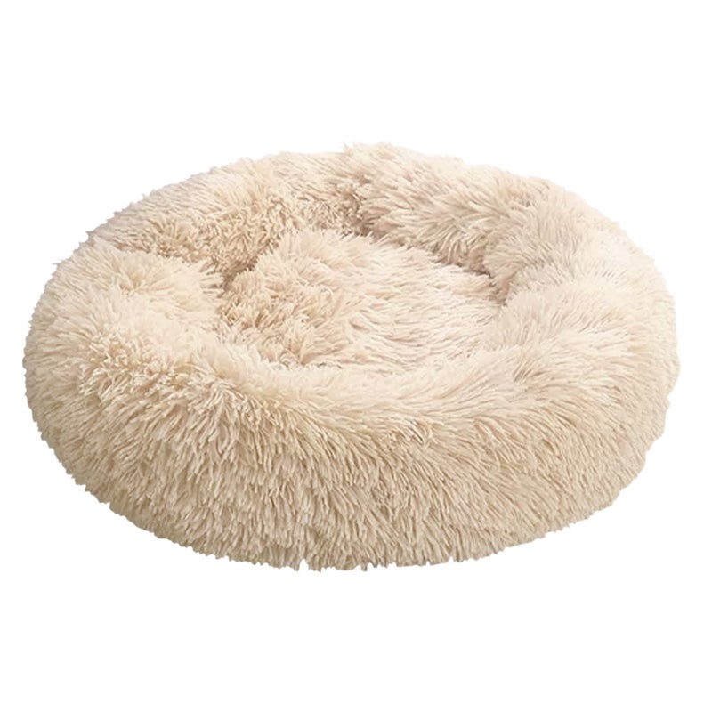 Fluffy Dog Wool Bed Soft Plush Round Nest Pillow Self-warming Snooze Sleeping Pets Cushion beige 80.00 x 2.00 x 60.00cm - Image 5