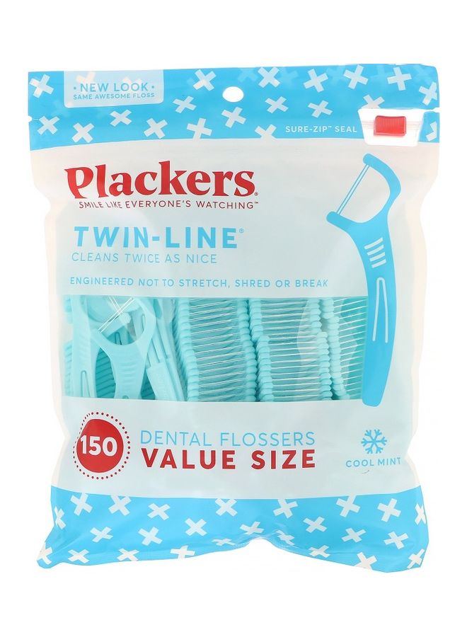 Plackers Twin-Line Dental Flossers Value Size Cool Mint 150ml