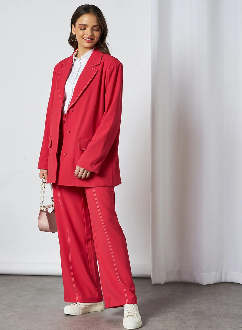 NA-KD Seam Detail Long Sleeve Blazer Red