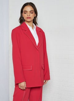 Seam Detail Long Sleeve Blazer Red - v1606051188/N40661054V_2