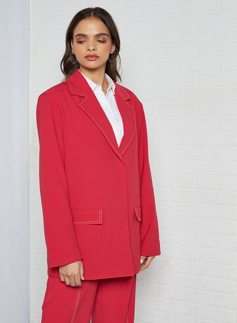 NA-KD - Seam Detail Long Sleeve Blazer Red - Image 1