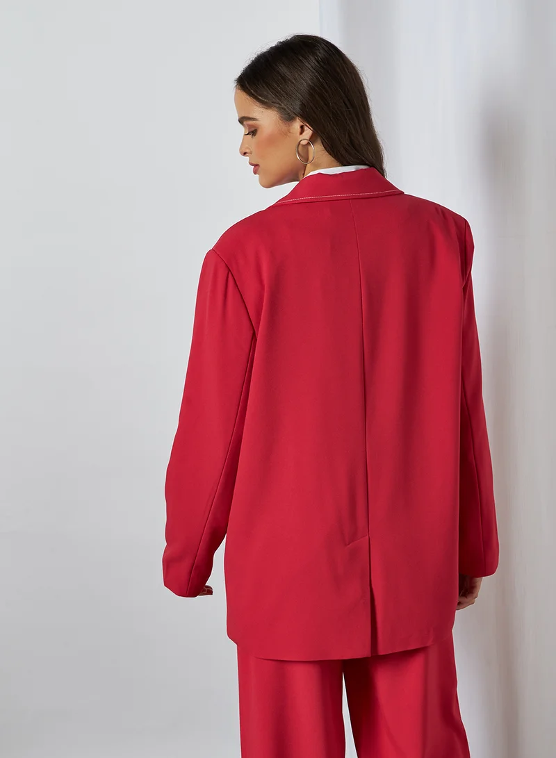NA-KD Seam Detail Long Sleeve Blazer Red