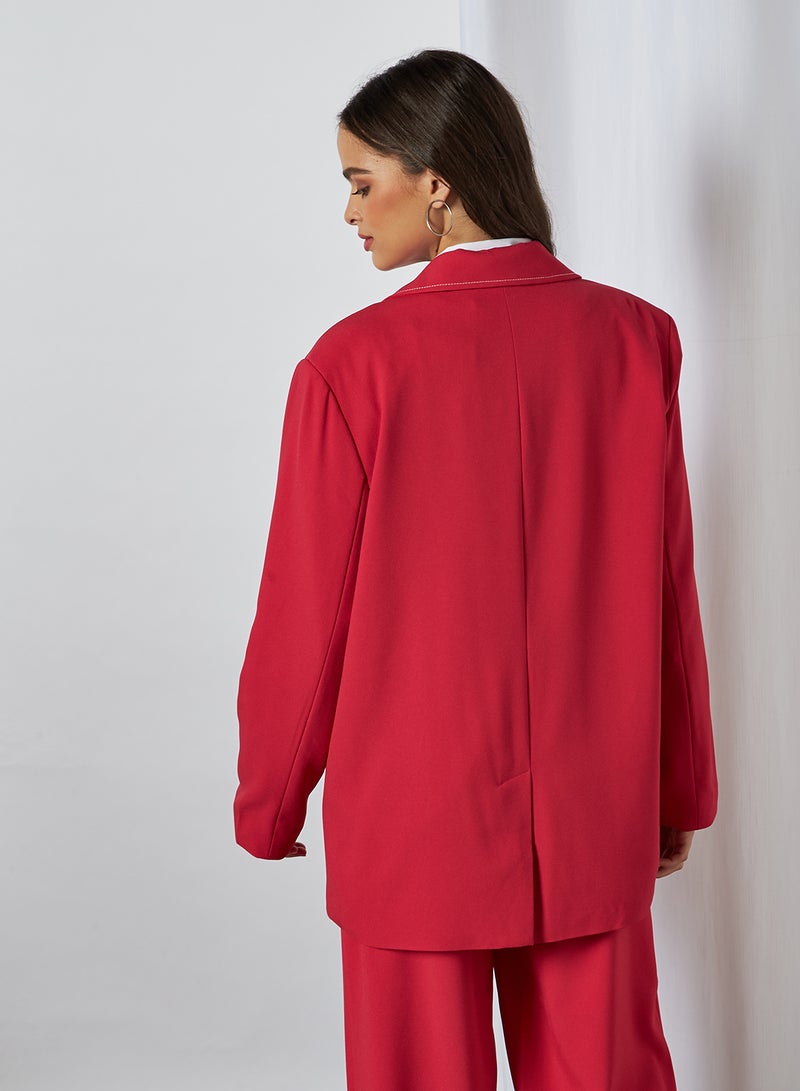 NA-KD - Seam Detail Long Sleeve Blazer Red - Image 1