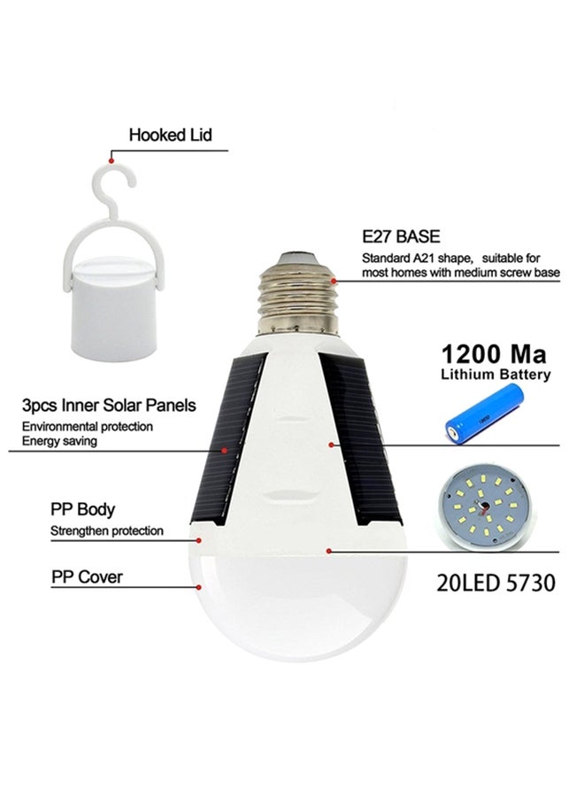 Generic 7W LED IP65 Rechargeable Solar Emergency Bulb With Hook White  - Image 3