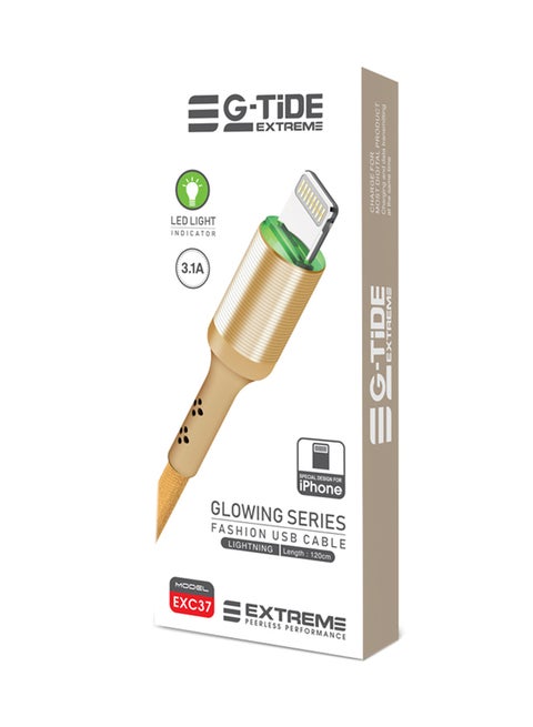 كابل شحن EXC37 Lightning بإضاءة LED من سلسلة جلوينج ذهبي