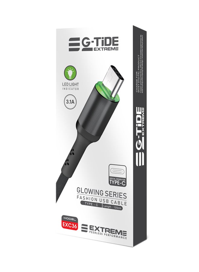 G-TiDE EXTREME Glowing Series EXC36 Type C USB Charging Cable With LED Black - Image 1