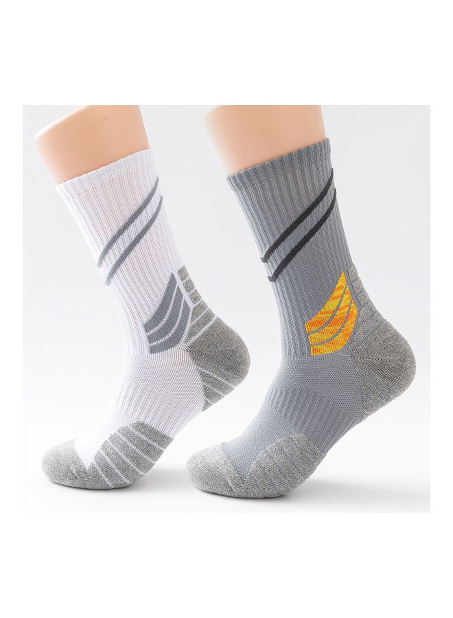 Generic 2 Pairs Men Cycling Socks Striped Elastic Breathable Anti-Slip Towel Bottom Running Basketball Sports Stockings 19x3x18cm  - Image 1