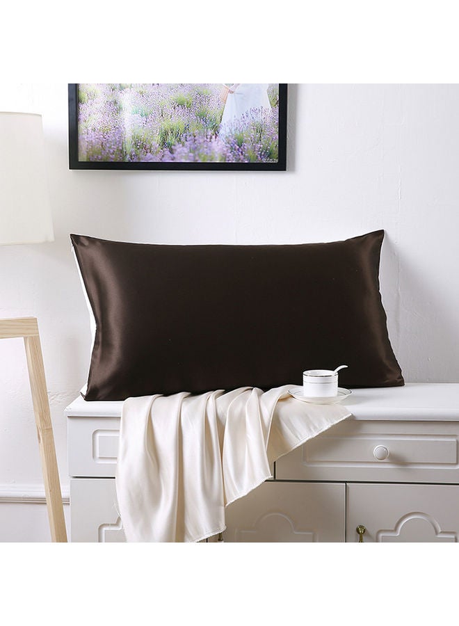 SMILEE - 100% Pure Mulberry Queen Pillowcase Silk Coffee Brown 76x51cm - Image 1