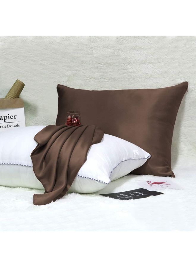 SMILEE - 100% Pure Mulberry Queen Pillowcase Silk Coffee Brown 76x51cm - Image 1