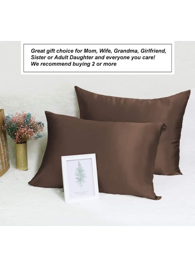 SMILEE - 100% Pure Mulberry Queen Pillowcase Silk Coffee Brown 76x51cm - Image 1