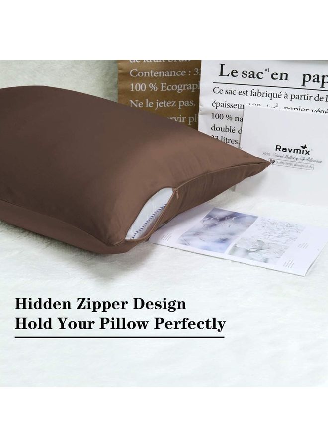 SMILEE - 100% Pure Mulberry Queen Pillowcase Silk Coffee Brown 76x51cm - Image 1