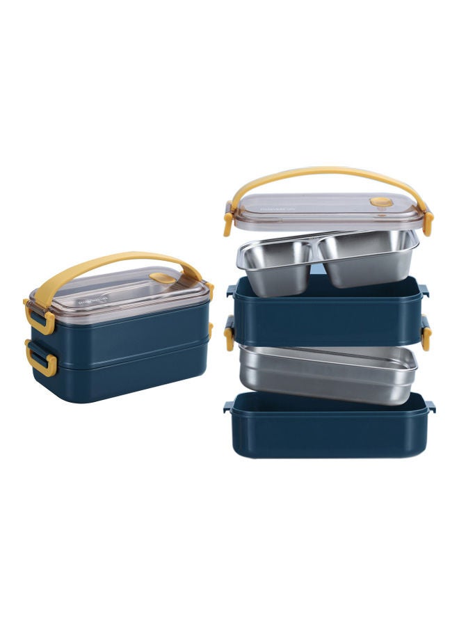 SMILEE - Bento Lunch Box With Divider 22x11x12 cm Stainless Steel Blue 1600ml - Image 1