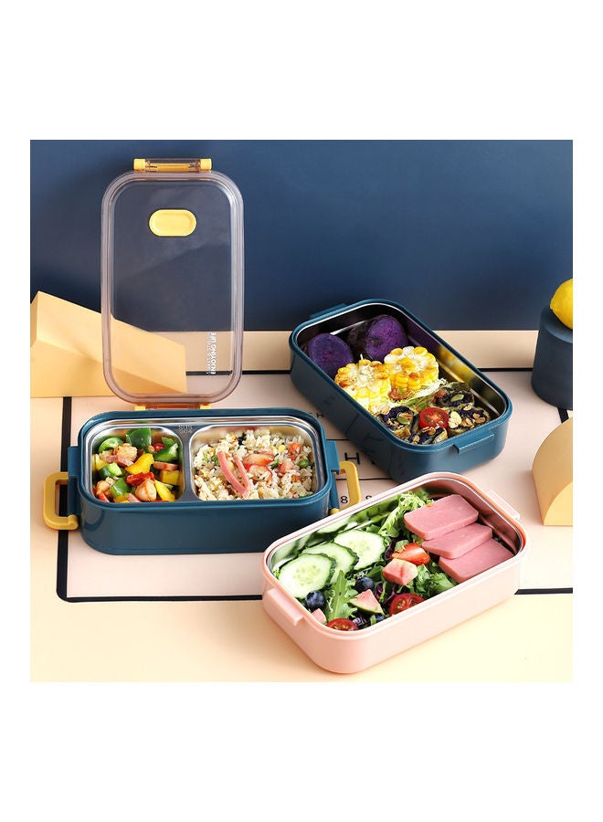SMILEE - Bento Lunch Box With Divider 22x11x12 cm Stainless Steel Blue 1600ml - Image 1