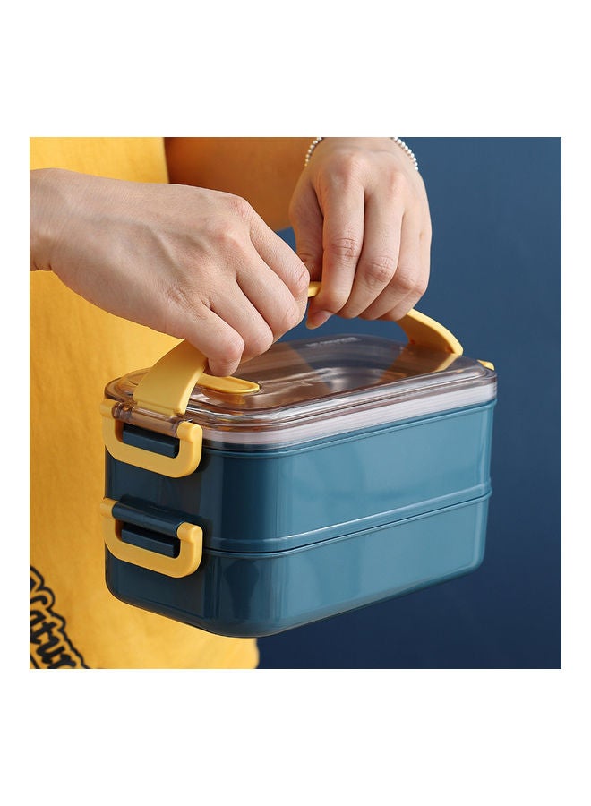 SMILEE - Bento Lunch Box With Divider 22x11x12 cm Stainless Steel Blue 1600ml - Image 1