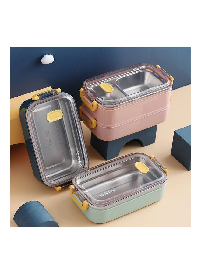 SMILEE - Bento Lunch Box With Divider 22x11x12 cm Stainless Steel Blue 1600ml - Image 1