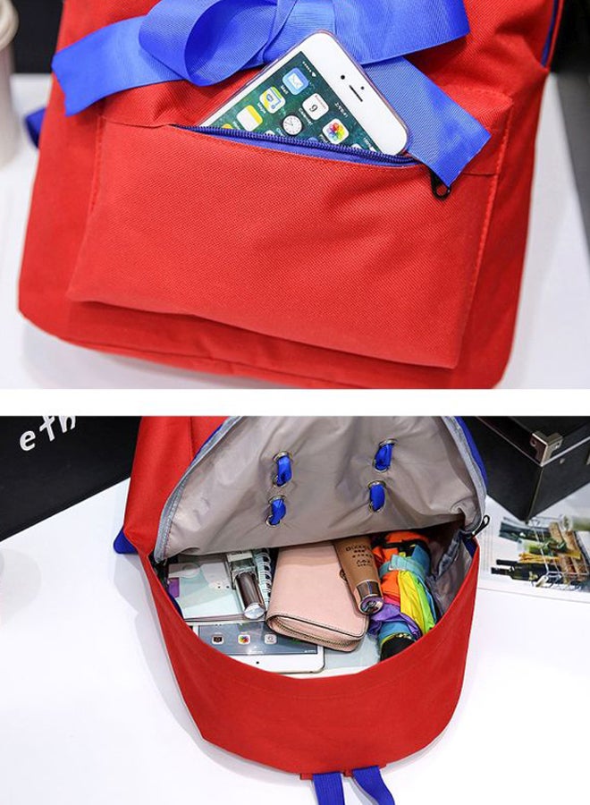 Bow Knot Detail Backpack 16.9x12.2x5.9 Inches Red/Blue
