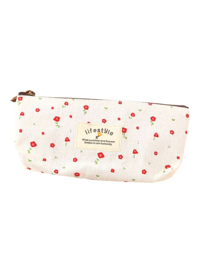 Beauenty Floral Printed Pencil Case White/Red/Green  - Image 1