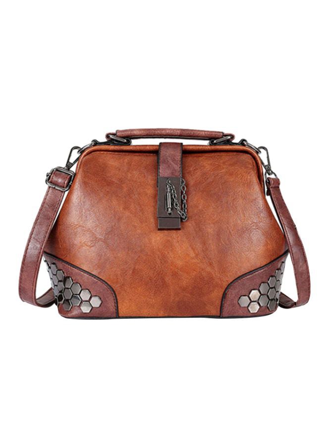 بيوينتي حقيبة كتف مزينة بسلسلة ومسمار للقفل بني/أسود - Image 1