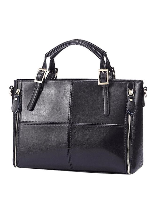 بيوينتي حقيبة يد واسعة بنمط خطوط متشابكة أسود - Image 1