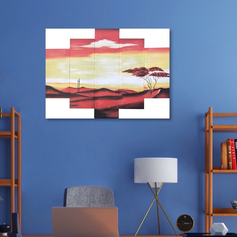 Home Box 5-Piece Sunset View Print Framed Canvas Set Orange 70 x 38cm  - Image 4