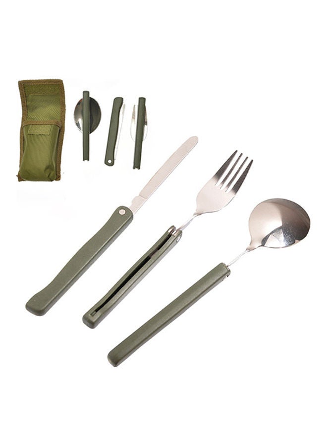 3-Pieces Portable Multifunction Folding Fork Spoon Knife Cutlery Set Silver 20x10x20cm  - Image 1