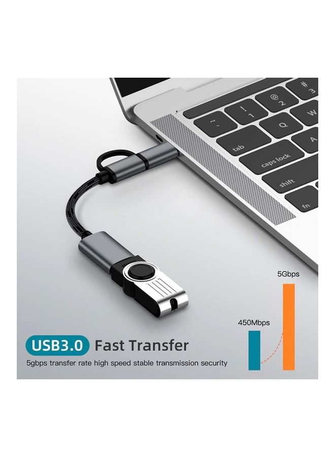 تراندز محول 2 في 1 USB 3.0 وكابل OTG بمنفذ Type-C وبتصميم مايكرو مضفر لنقل ومزامنة بيانات متوافق مع الأجهزة التي تعمل بنظام أندرويد TR-CA344 رمادي - Image 2