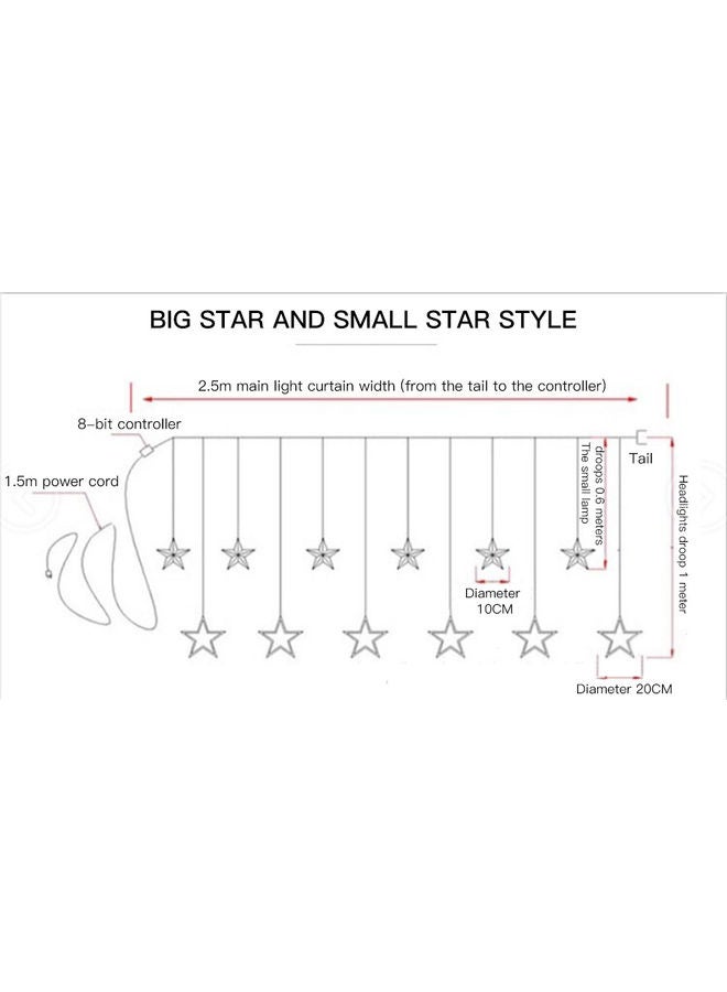 3.5M LED String Fairy Five Pointed Star Shape Curtain Lights Ramadan Gift Beige 350cm