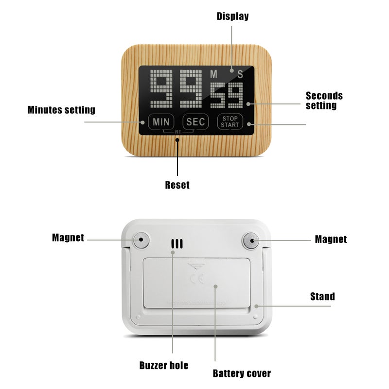 Generic - Digital Kitchen Timer Magnetic Countdown Clock Large Display Touchscreen Count Up And Down With Retractable Bracket For Cooking Kids Gym Games Classroom Beige 9.00*3.00*7.50cm - Image 1