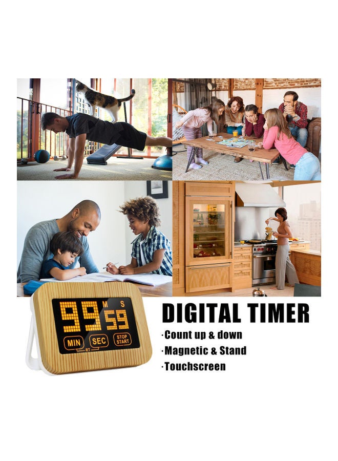Generic - Digital Kitchen Timer Magnetic Countdown Clock Large Display Touchscreen Count Up And Down With Retractable Bracket For Cooking Kids Gym Games Classroom Beige 9.00*3.00*7.50cm - Image 1