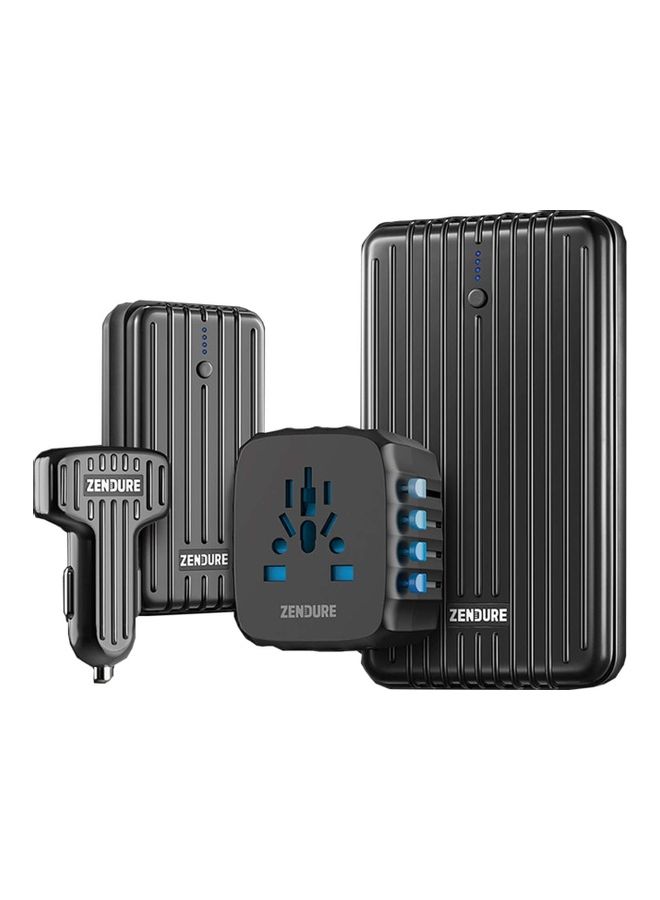 زينديور حزمة باور بنك A2 بسعة 6700 مللي أمبير في الساعة وباور بنك A5 بسعة 16750 مللي أمبير في الساعة مع شاحن للسيارة بمنفذين ومحول شحن باسبورت من زينديور أسود - Image 1