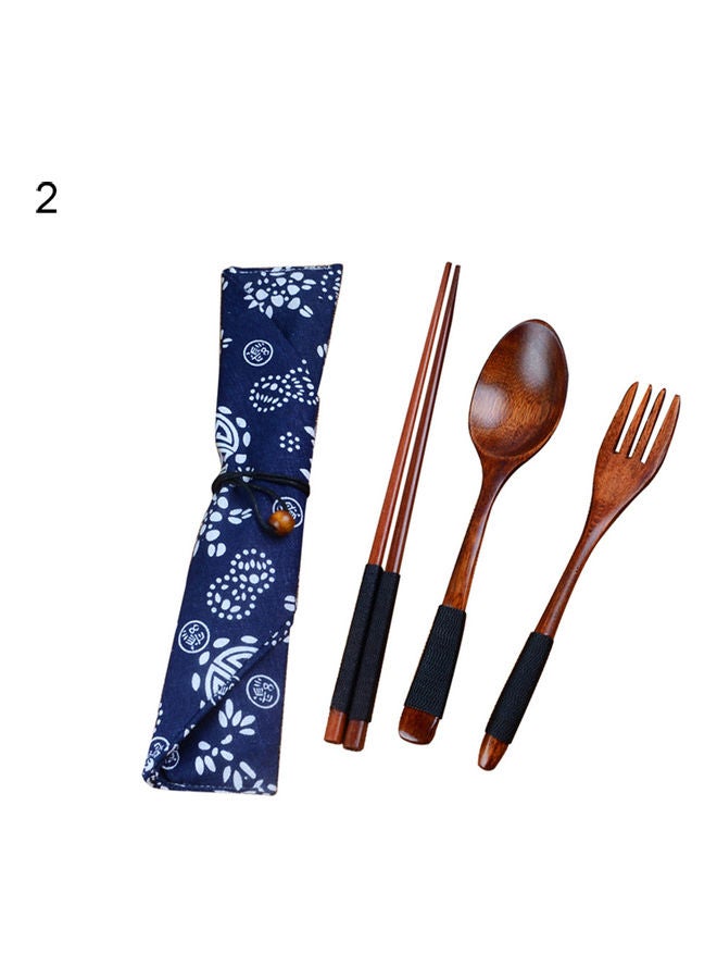Portable Travel Chinese Style Wood Chopsticks Spoon Fork With Storage Pouch Black 20 x 10 x 20cm  - Image 1
