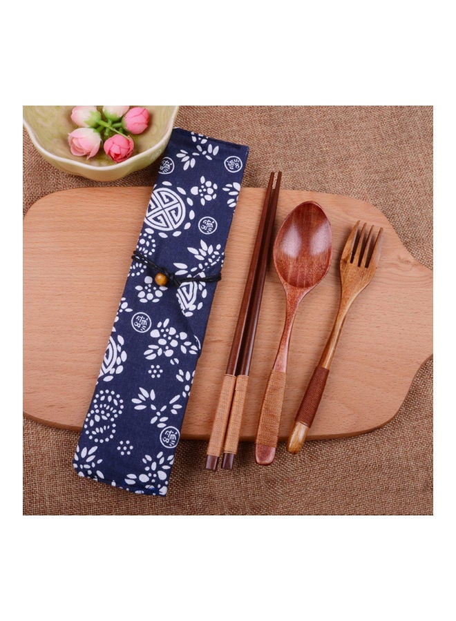 Portable Travel Chinese Style Wood Chopsticks Spoon Fork With Storage Pouch Black 20 x 10 x 20cm  - Image 2