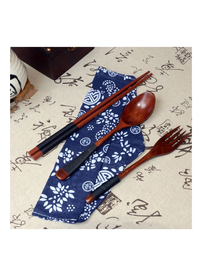 Portable Travel Chinese Style Wood Chopsticks Spoon Fork With Storage Pouch Black 20 x 10 x 20cm  - Image 4