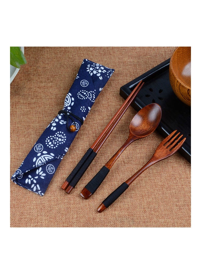 Portable Travel Chinese Style Wood Chopsticks Spoon Fork With Storage Pouch Black 20 x 10 x 20cm  - Image 3