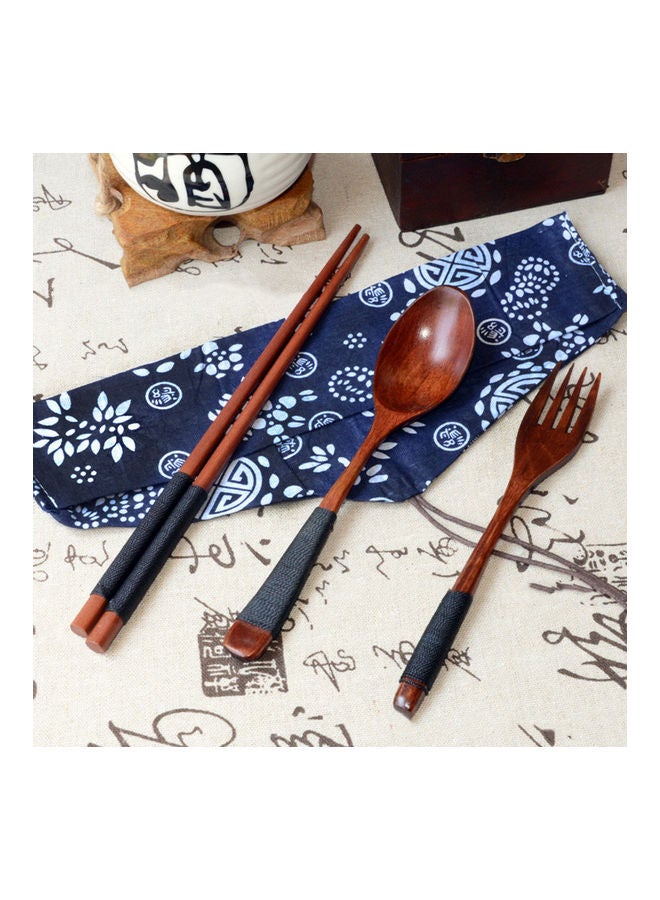 Portable Travel Chinese Style Wood Chopsticks Spoon Fork With Storage Pouch Black 20 x 10 x 20cm  - Image 5