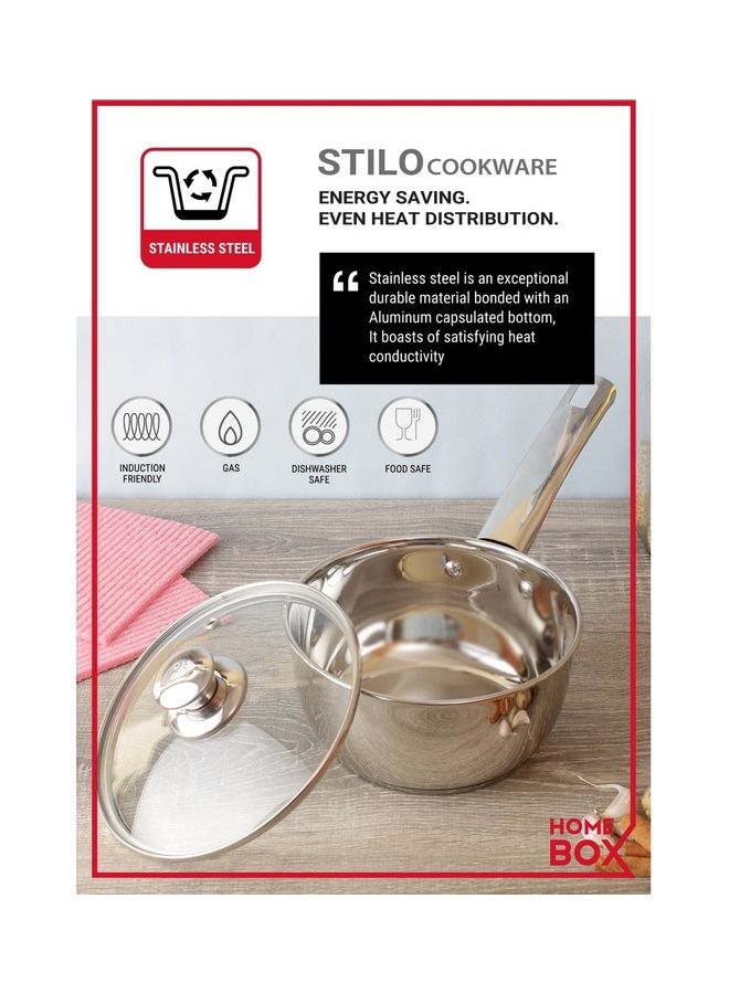 هوم بوكس كسرولة ستيلو بقاعدة حث مغناطيسي وغطاء من الزجاج فضي 26سم - Image 5