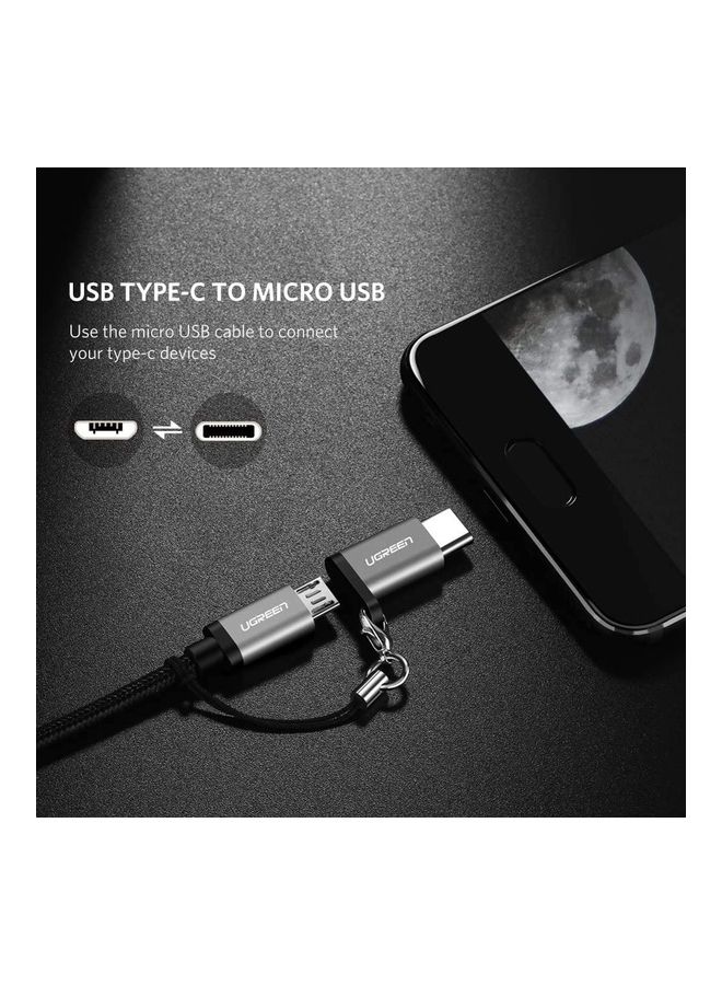 Trands - Micro To Type-C Connector Adapter With Keychain For Samsung Galaxy S20, S10 S9 S8 Plus Note 9 8 Apple MacBook TR-CA366 Grey - Image 1