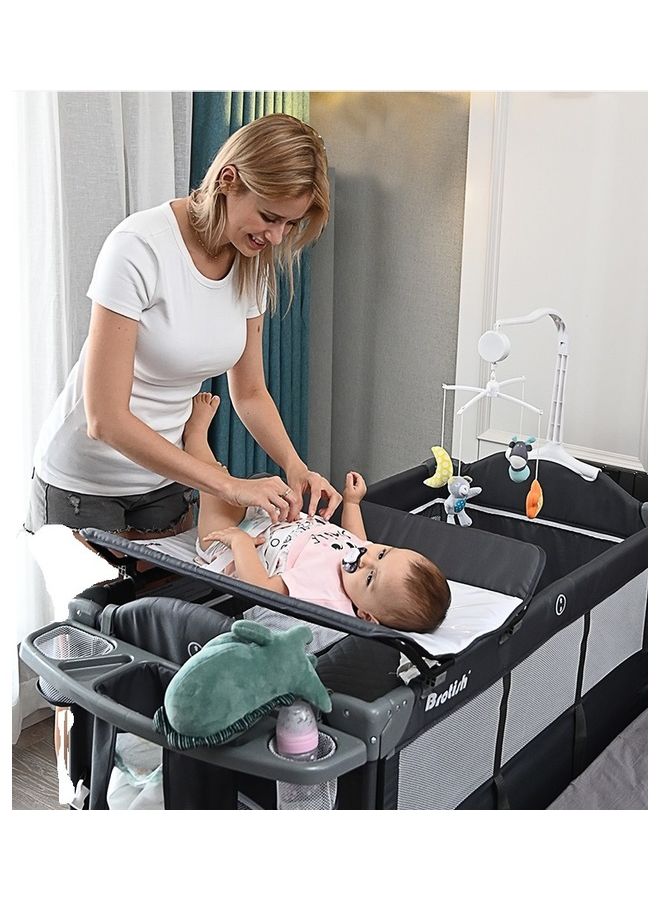 Playards Travel Bedside Crib With Comfortable Mattress Removable Wheels Diaper Changing Table Carry Bag And Musical Toys