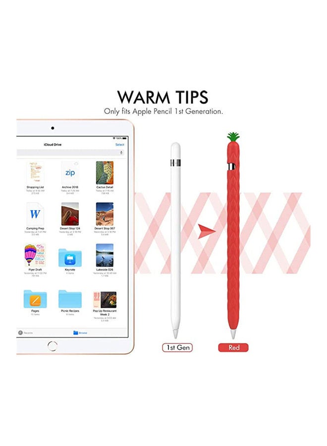 Pineapple Cartoon Silicone Sleeve Case Cover With Apple Pencil 1st  Generation Red - Image 2