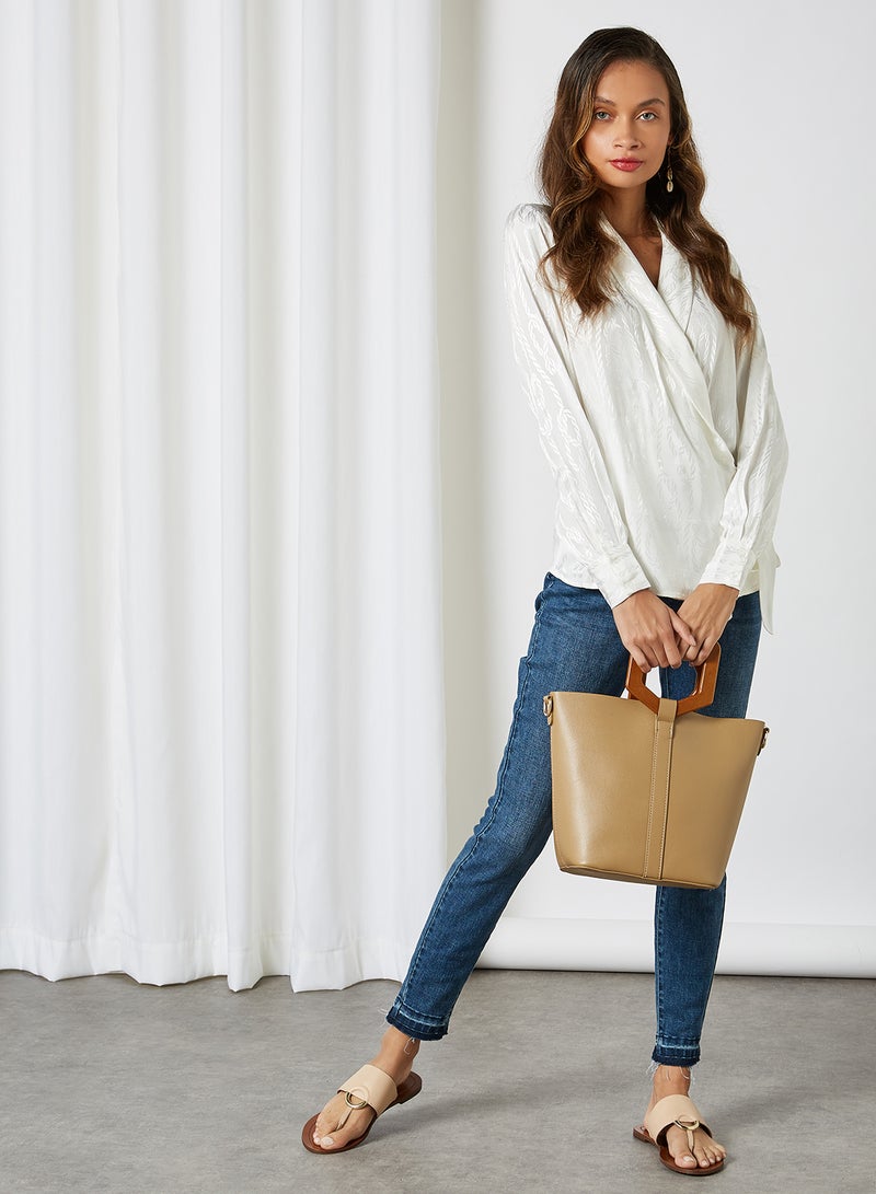 KOTON Solid Wrap Blouse Off White  - Image 3