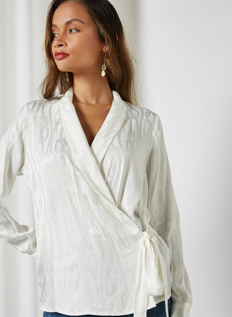 KOTON Solid Wrap Blouse Off White  - Image 4