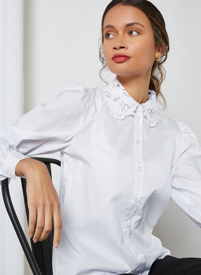 Jacqueline de Yong - Lace Collar Long Sleeve Shirt Bright White - Image 1