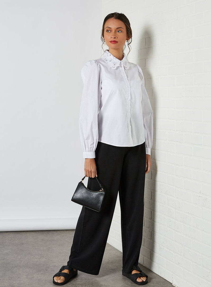 Jacqueline de Yong - Lace Collar Long Sleeve Shirt Bright White - Image 1