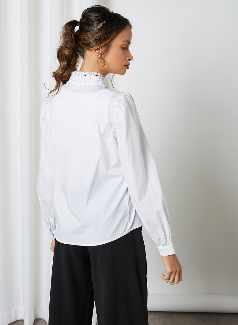Jacqueline de Yong - Lace Collar Long Sleeve Shirt Bright White - Image 1