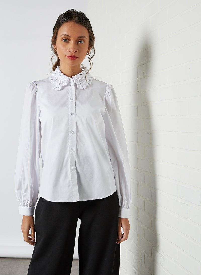 Jacqueline de Yong - Lace Collar Long Sleeve Shirt Bright White - Image 1