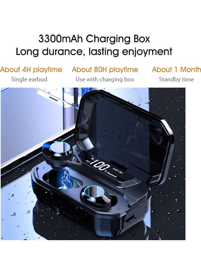 G02 6D TWS LED Display Stereo Wireless Earphones With 3300mAh Charging Box Black