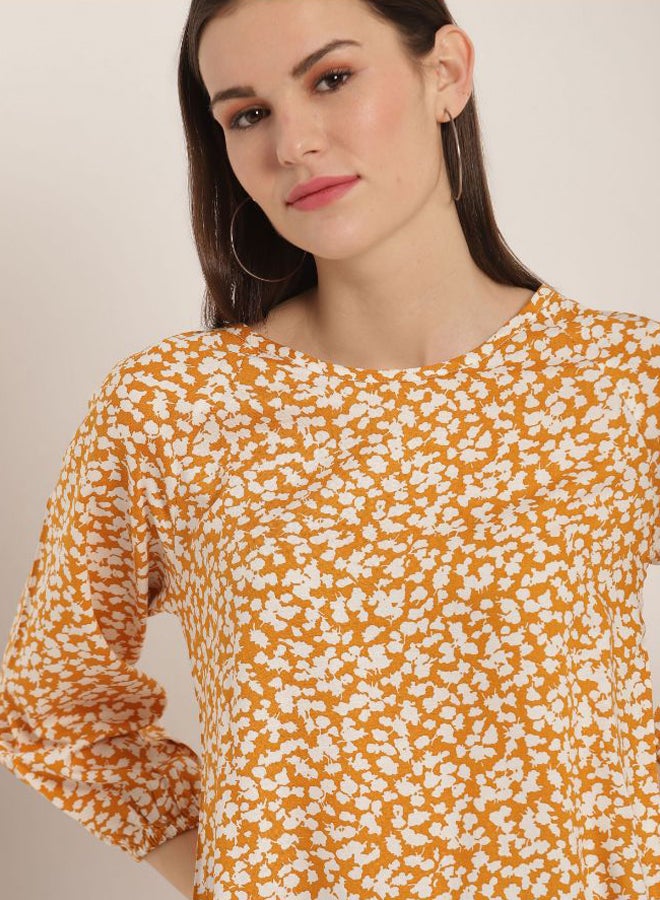 Aila Printed Three Quarter Sleeves Blouse Mustard/White - Image 4
